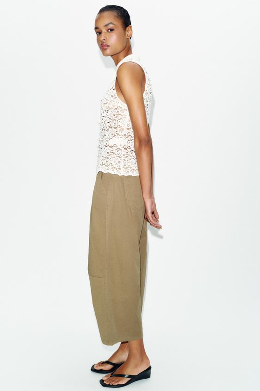 ZARA БРЮКИ-БАЛЛОНЫ С ЗАЩИПАМИ, РЫЖЕВАТО-КОРИЧНЕВЫЙ