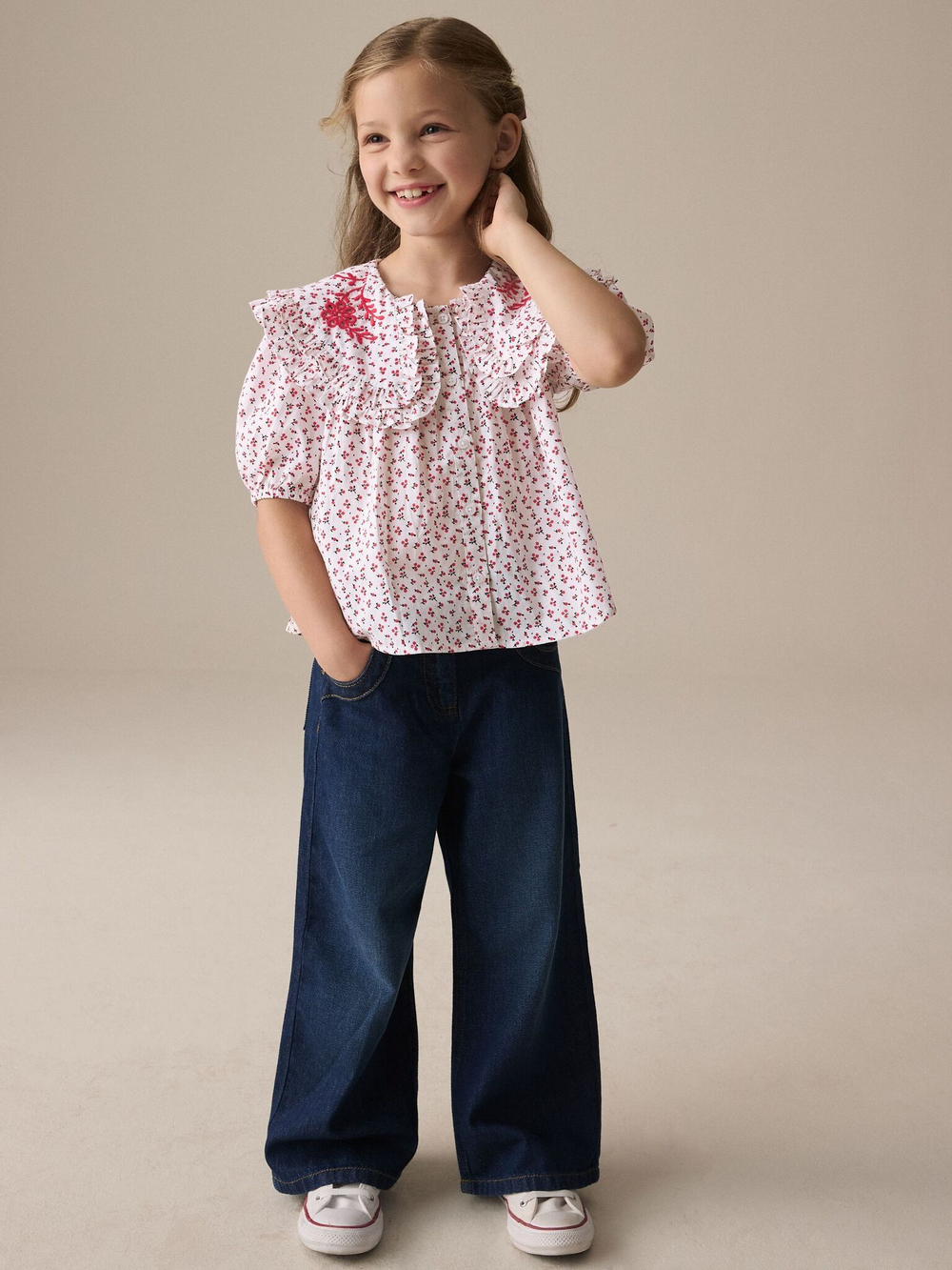 Блуза с воротником для девочки Next E32-661, Белый, Красный