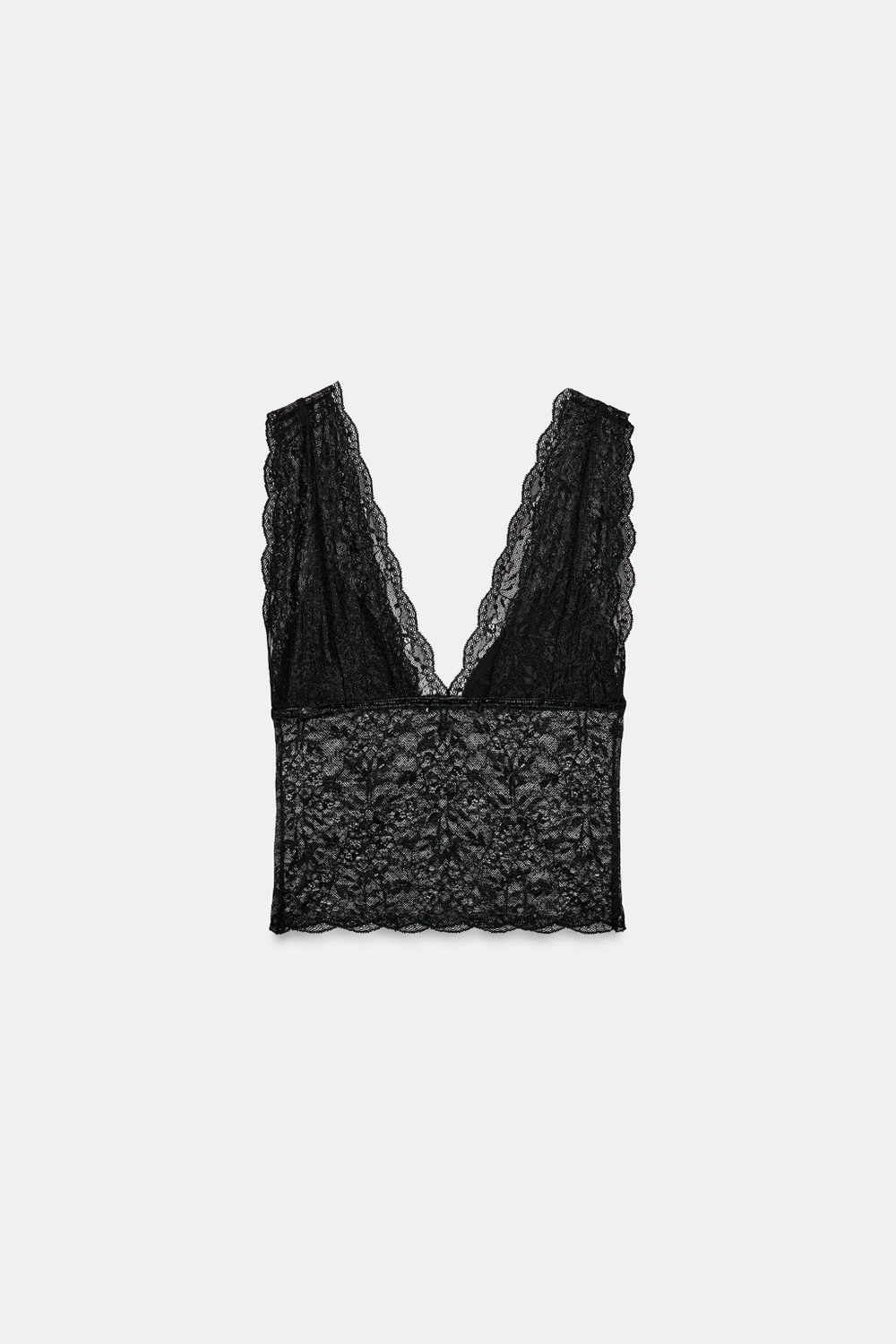 ZARA КРУЖЕВНОЙ КРОП-ТОП, ЧЕРНЫЙ