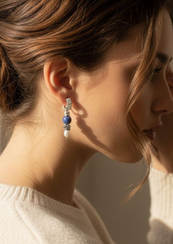 Серьги с содалитом и жемчугом