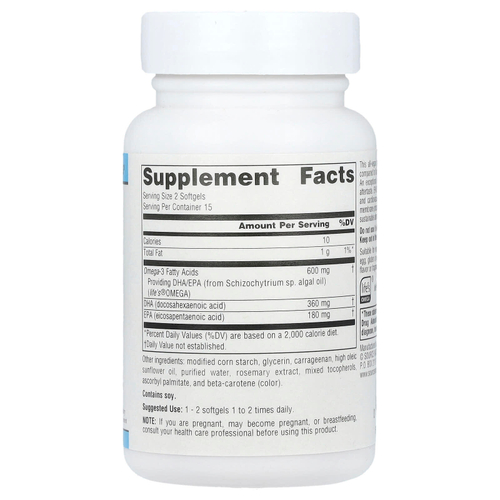 Source Naturals, веганские омега-3, 30 веганских капсул