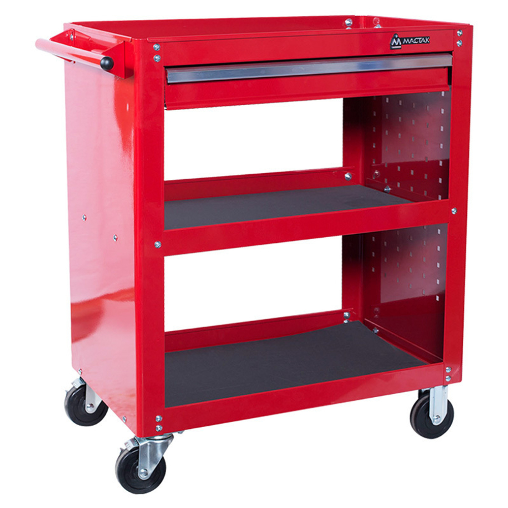 Тележка инструментальная открытая, 3 полки и ящик, красная МАСТАК 520-01580R