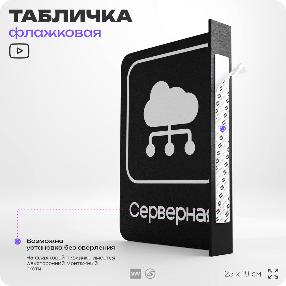 Табличка Серверная флажковая на стену, двусторонняя с крепежом, 19 х 25 см, для офиса, кафе, ресторана, серия COSMO, Айдентика Технолоджи