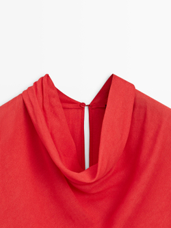 Massimo Dutti Блуза из струящейся ткани с драпированным воротником, коралловый