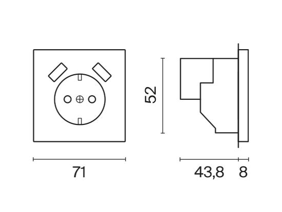 Розетка встраиваемая VOLTUM S70 с заземлением и защитными шторками, 16А, с USB, A+A, (белый глянцевы