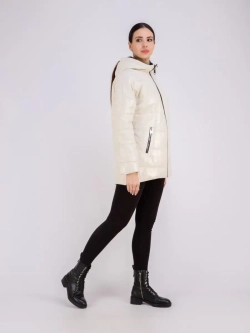 Куртка женская кожаная утепленная с капюшоном