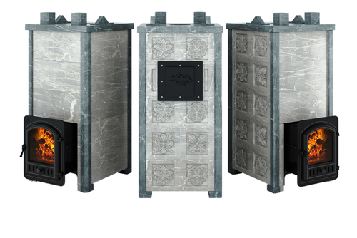 Печь Эверест "Легкий пар Профи" каменка из чугуна, Талькохлорит, S-50 мм, Резная (2 стороны)