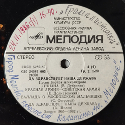 Винтажная виниловая пластинка LP Борис Александров Да Здравствует Наша Держава Военные Песни (СССР 1986)