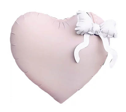 Сердце 22" Золотой бант, Розовый, Сатин Fl