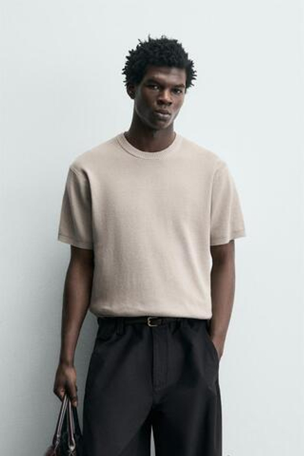 ZARA ФУТБОЛКА ПЛАТОЧНОЙ ВЯЗКИ, ЖЕМЧУЖНО-СЕРЫЙ