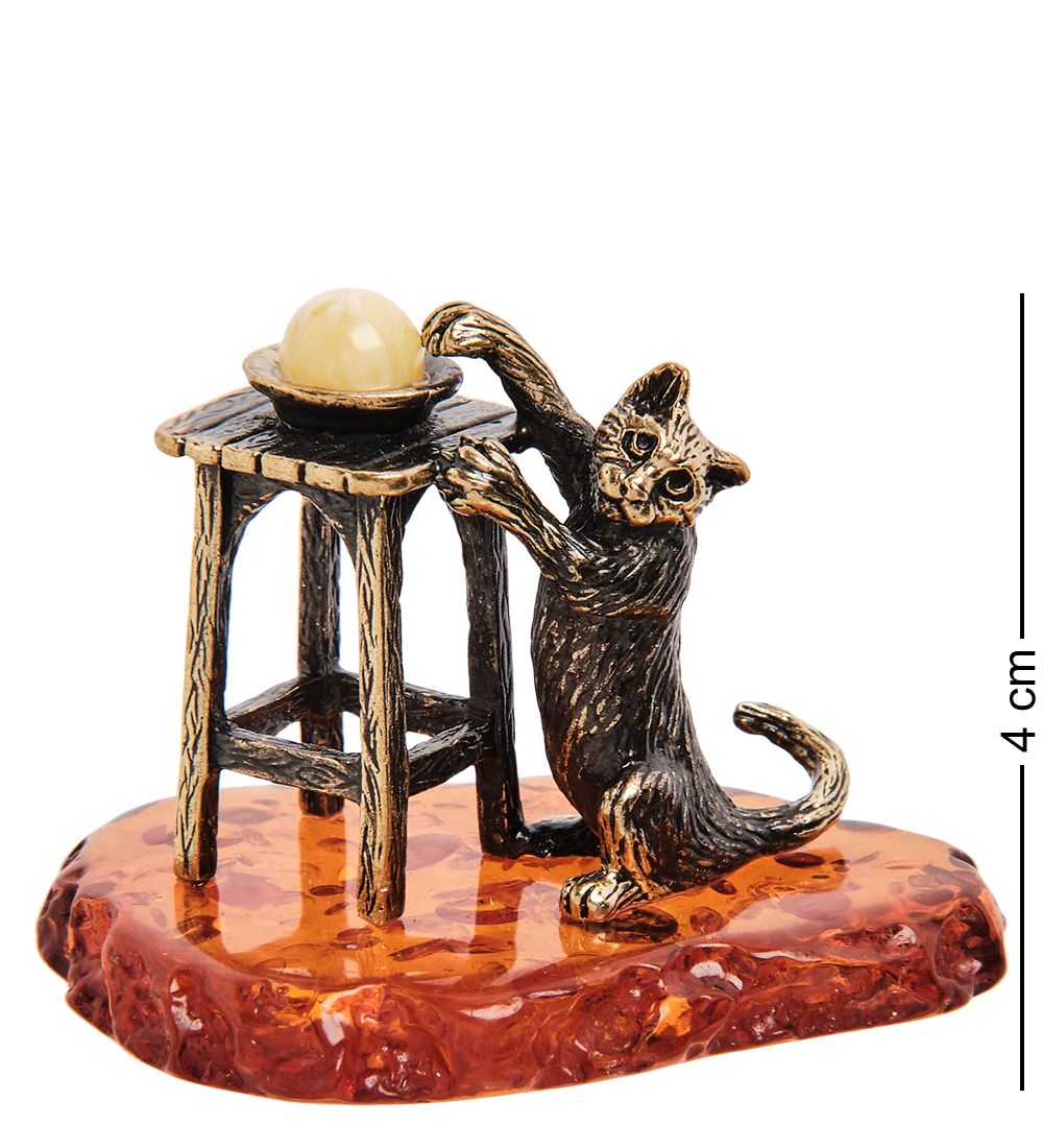 Народные промыслы AM-3146 Фигурка «Кот Проказник» (латунь, янтарь)