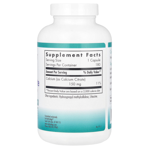 Nutricology, цитрат кальция, 150 мг, 180 вегетарианских капсул