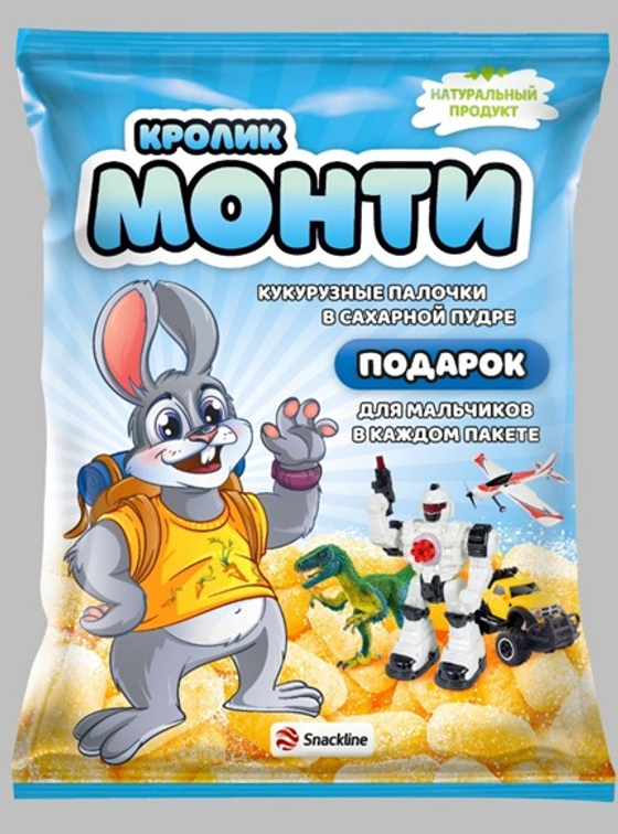 Кукурузные палочки "Кролик Монти" с подарком для мальчиков 65г х 24шт