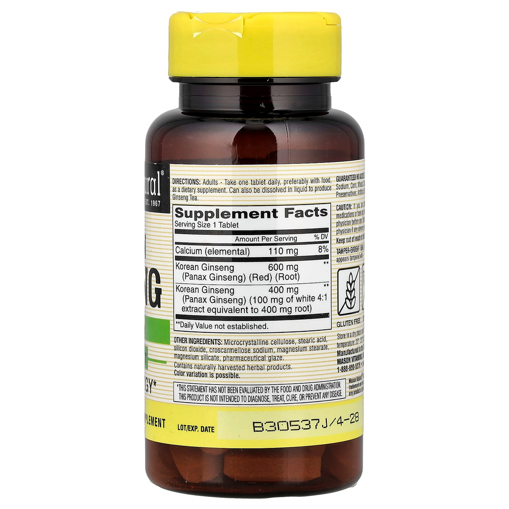 Mason Natural, корейский женьшень из цельного растения, 60 таблеток