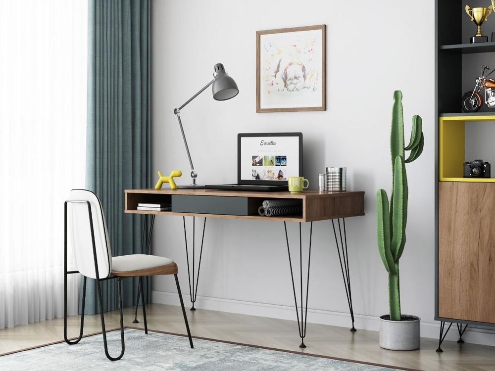 Стол письменный с ящиками Дуб Табачный/Чёрный Графит, МАРКЕ, 120х60х75,5 см