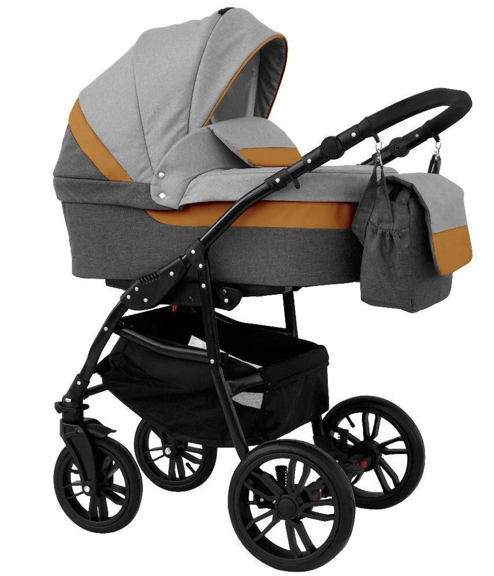 Детская коляска Alis Alvaro 2 в 1 Al 05 т.серый+св.серый+рыжая кожа