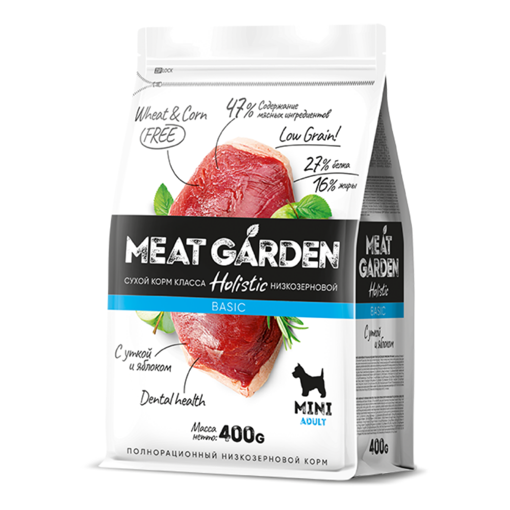 Meat Garden корм сухой для взрослых собак мелких пород утка, яблоко