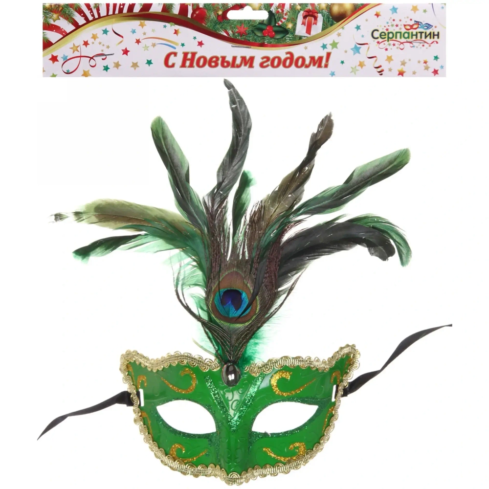 Маска карнавальная «Павлинье перо», зеленый