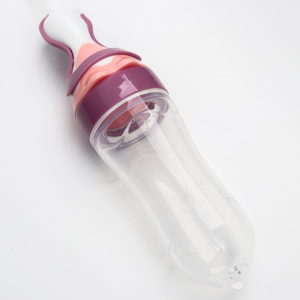 4780647 Бутылочка для кормления, силиконовая, с ложкой, 90 мл, цвет фиолетовый