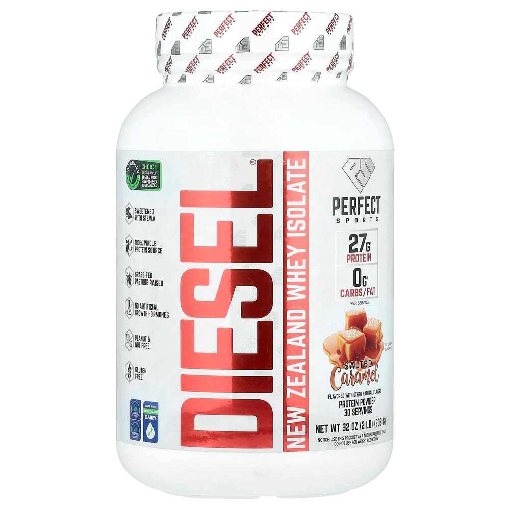 PERFECT Sports, Diet, новозеландский сывороточный изолят, со вкусом соленой карамелью, 908 г (2 фунта)
