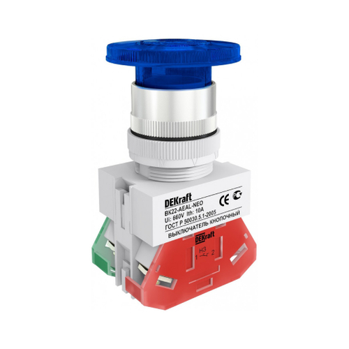 25036 Выключатель кнопочный BK22-AEAL-BLU-NEO (грибок) DEKraft