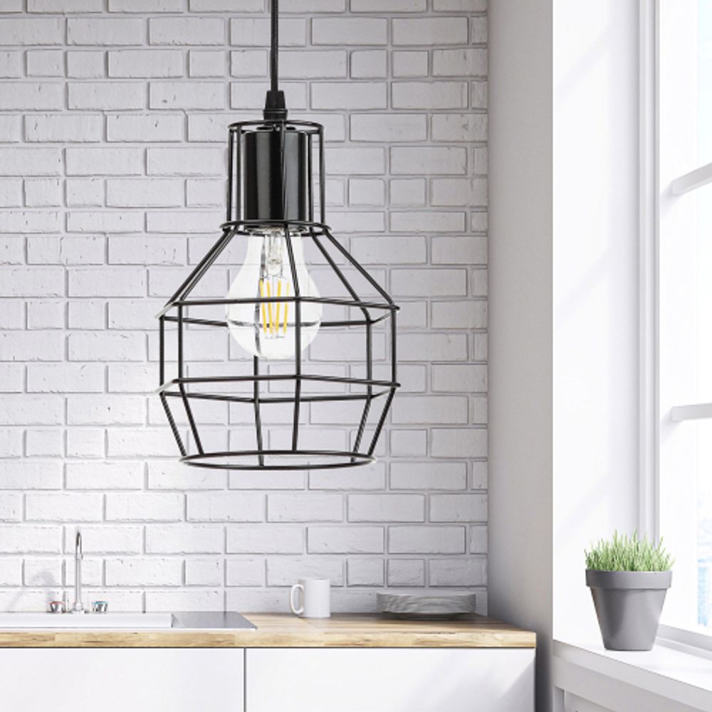 Светильник подвесной (подвес) ЭРА PL11 BK металл, E27, max 60W, высота плафона 220мм, подвеса 730мм, черный | Подвесы в стиле LOFT