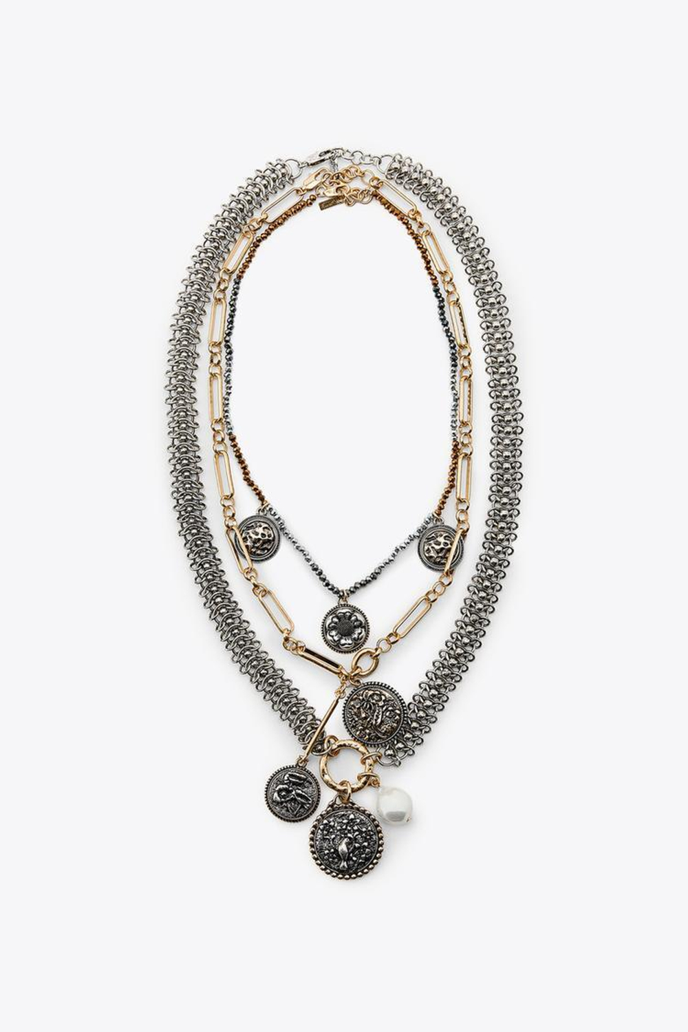 ZARA НАБОР ИЗ 3 ЦЕПОЧЕК С МЕДАЛЬОНАМИ, ЗОЛОТОЙ/СЕРЕБРЯНЫЙ