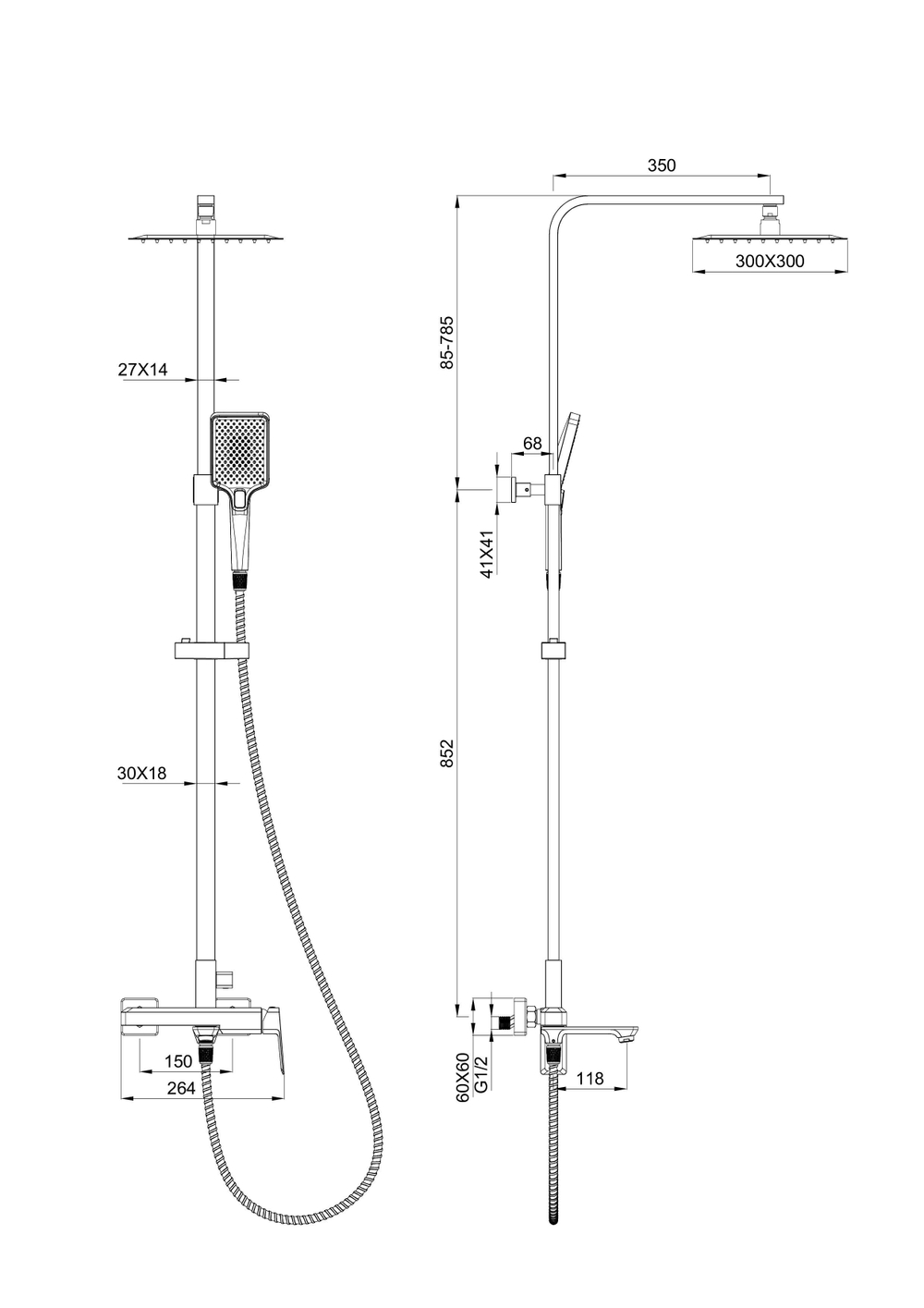 Душевая система WONZON & WOGHAND DIAMOND, Брашированный никель (WW-88739011-BN)