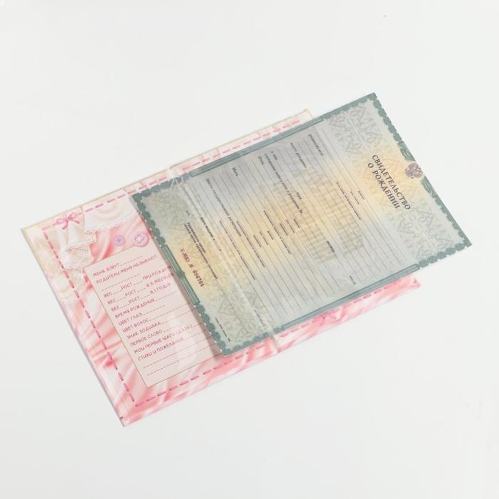 1204842 Папка для свидетельства о рождении «О рождении девочки», под новый формат, А5, 23 х 17 см