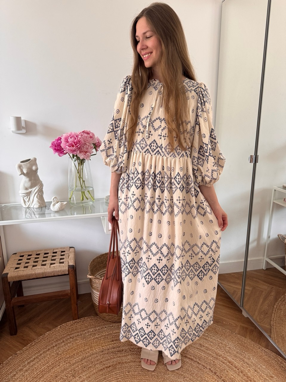 Платье Мари для беременных и кормящих, Кремовый с орнаментом