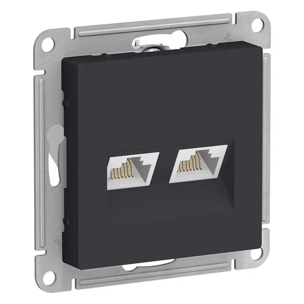 ATLASDESIGN РОЗЕТКА двойная компьютерная RJ45+RJ45 кат. 5e, механизм, КАРБОН
