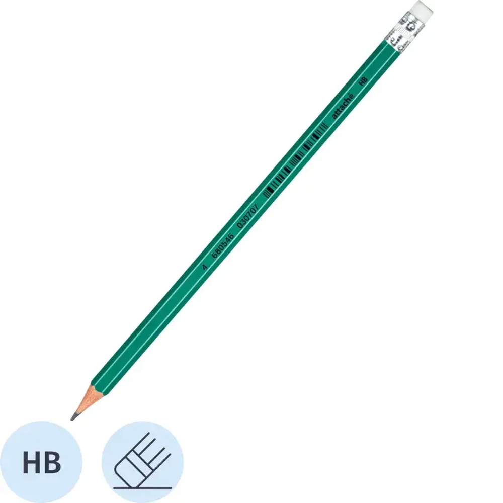 Карандаш чернографитный Attache плаcтик, с ластиком, HB, зеленый корпус