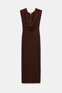ZARA ПЛАТЬЕ С ОТКРЫТОЙ СПИНОЙ И ЦЕПОЧКОЙ, ШОКОЛАДНЫЙ