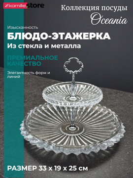 Блюдо-этажерка двухъярусное 33х25 см. из стекла Oceania
