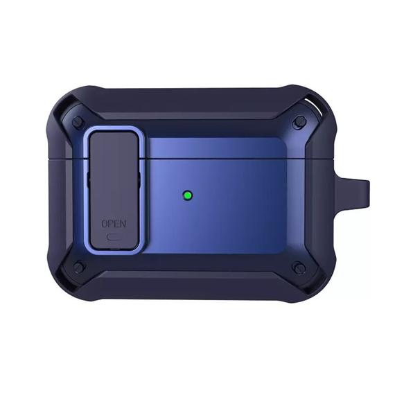 Чехол  для футляра наушников AirPods Pro 2 синего цвета, с карабином и замком, отверстие под динамик