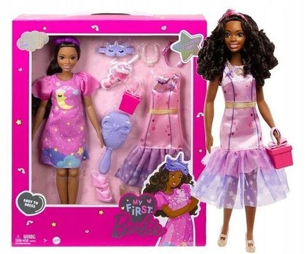 Кукла Barbie Mattel Моя первая Барби Бруклин Робертс с нарядами и аксессуарами для вечеринок и сна HMM67