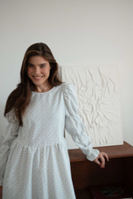 Платье Муза из фланели, Белый с нежными веточками