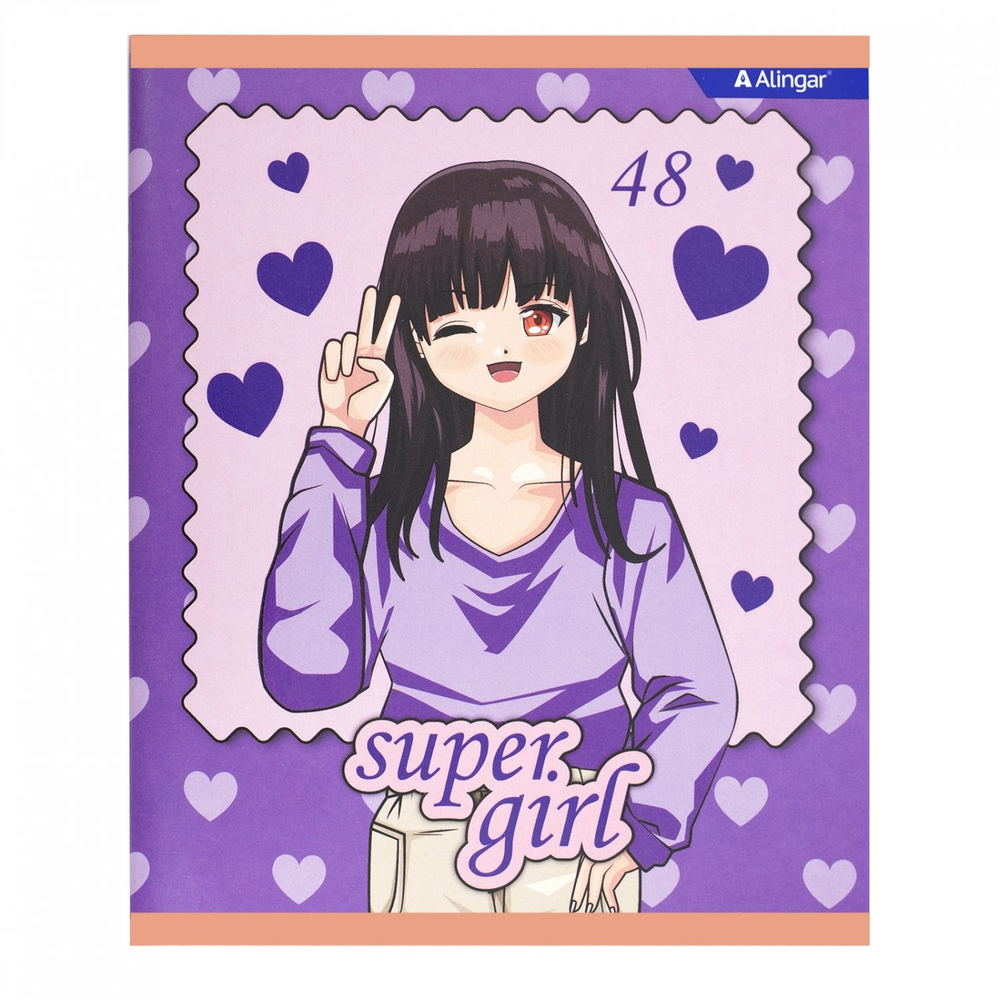 Тетрадь 48л., А5, клетка, Alingar "Fashion girls", скрепка, мелованный картон (стандарт), выб УФ лак, блок офсет, 4 дизайна в пленке т/у