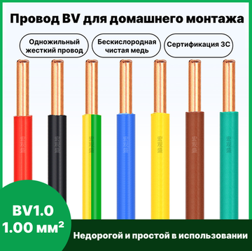Одножильный медный кабель BV1.0 1.0 мм² 10 м черный