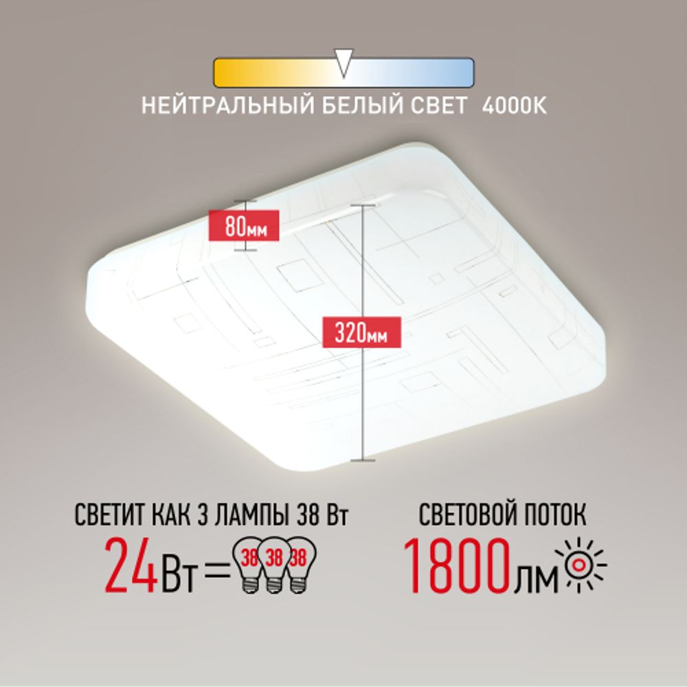 Светильник потолочный светодиодный ЭРА Классик без ДУ SPB-6-24 Nancy S 24Вт 4000K квадратный
