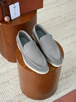 Серые лоферы Loro Piana Summer Walk с плетением