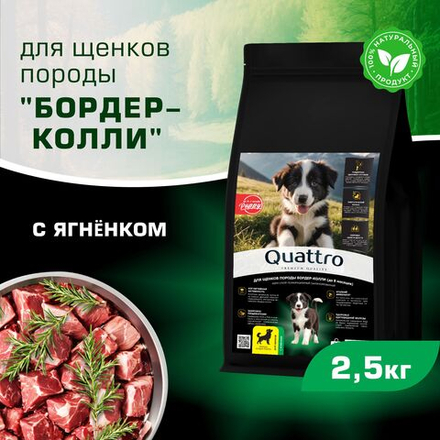 Корм сухой для щенков породы Бордер-колли, премиум полнорационный комплекс, с ягненком, 2,5 кг, QUATTRO