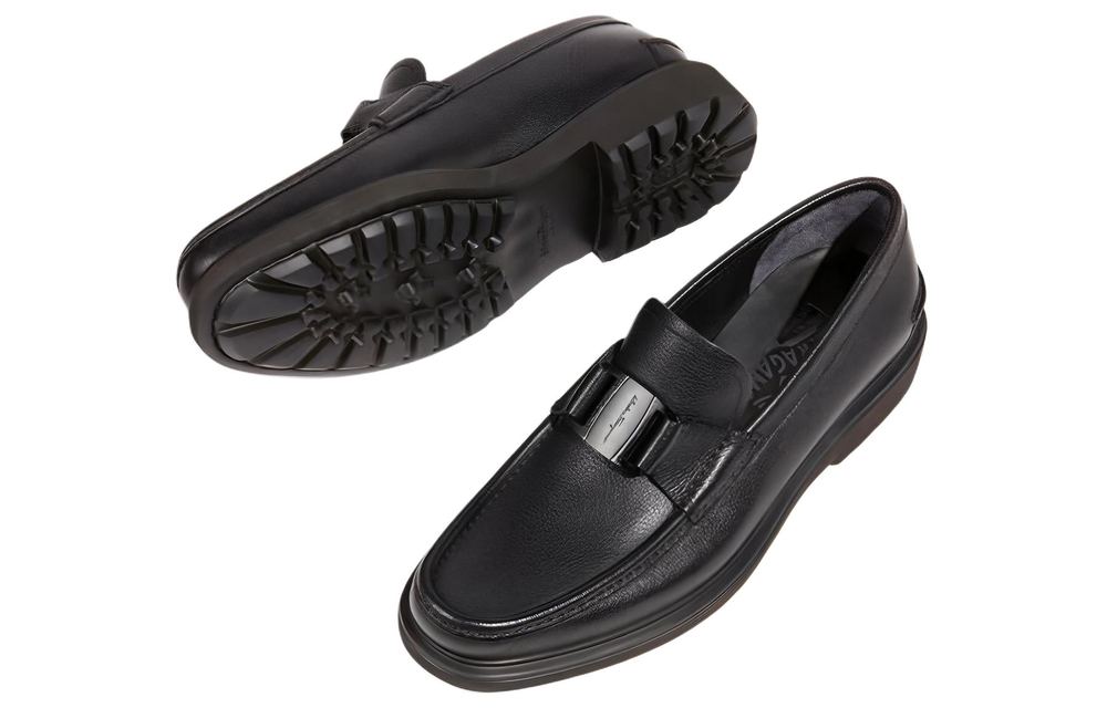 FERRAGAMO Leather Casual Shoes Men"s Black