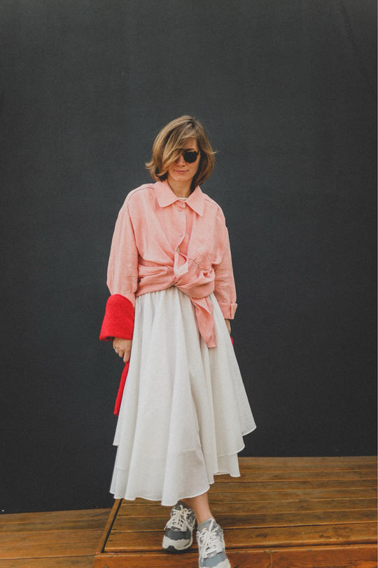 Юбка асимметричная двухслойная из белого батиста