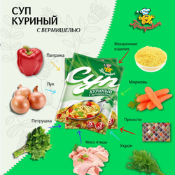 Суп быстрого приготовления куриный с вермишелью Приправыч 60гр. 20шт 60 порций