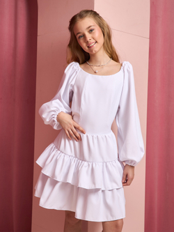 Платье праздничное ярусное с воланами для девочки белое
