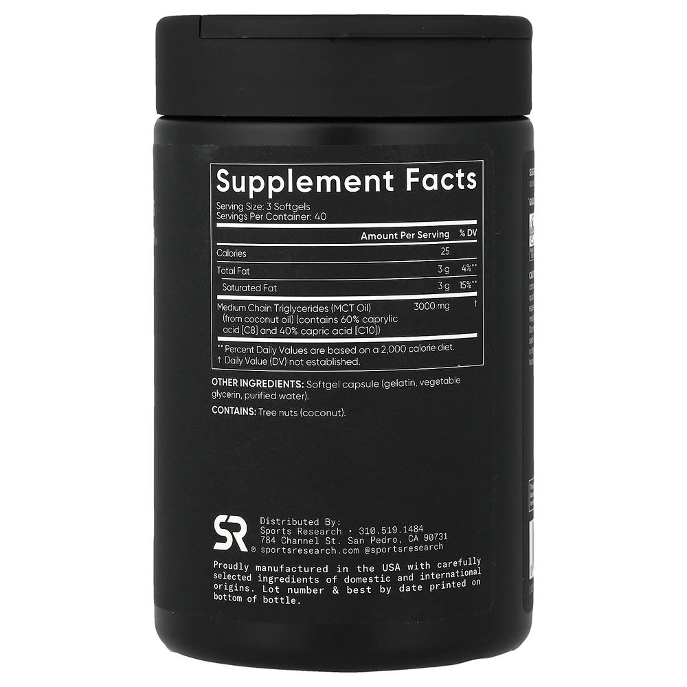 Sports Research, масло MCT, 120 капсул (1000 мг в 1 капсуле)