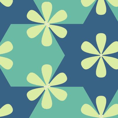 Star and flowers seamless geometrical pattern (Blue and greens)
