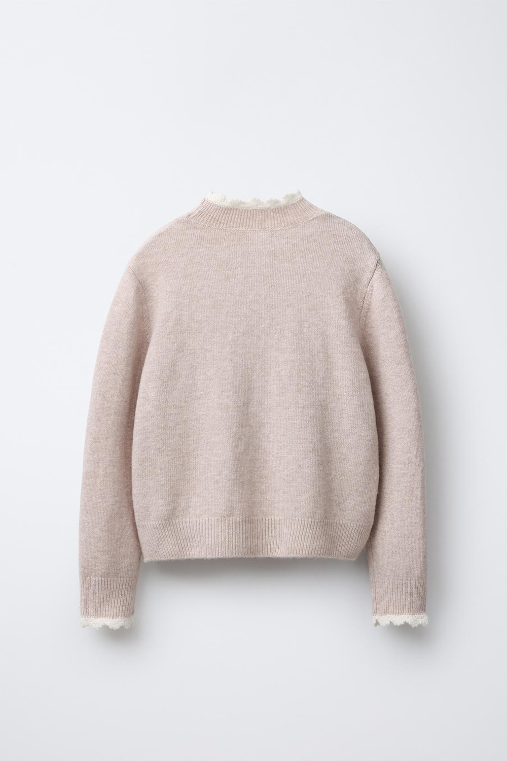 ZARA ТРИКОТАЖНЫЙ ДЖЕМПЕР С ОТДЕЛКОЙ КРЮЧКОМ, БЕЖЕВЫЙ