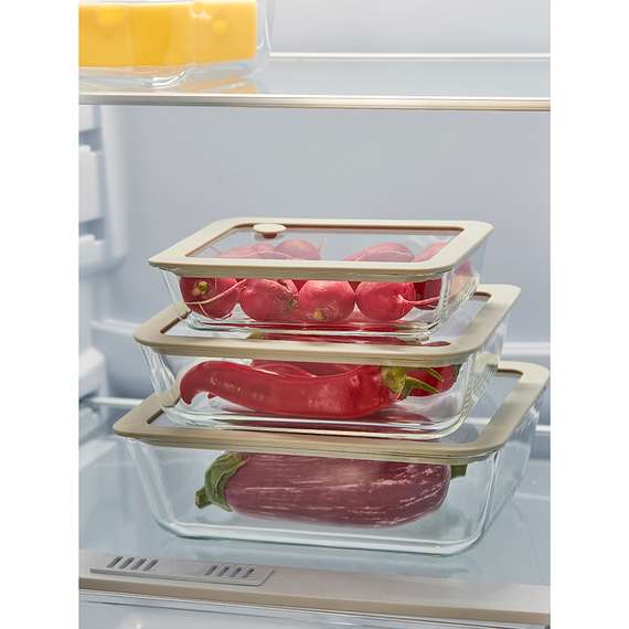 Контейнер для запекания и хранения стеклянный с вакуумным эффектом, 2,6 л, молочный